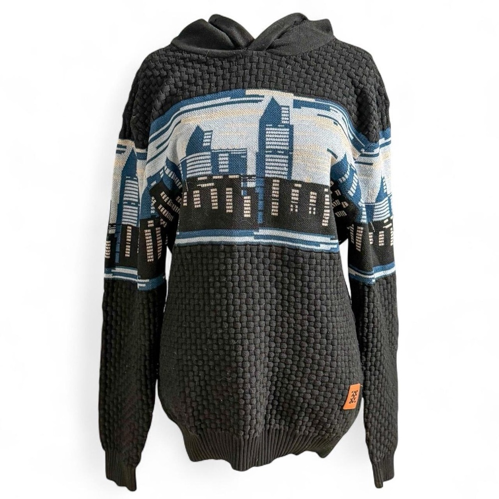 Black and Blue Skyline Knit Hoodie